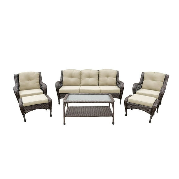 Jeco 6pc Wicker Seating Set with Ivory Cushions