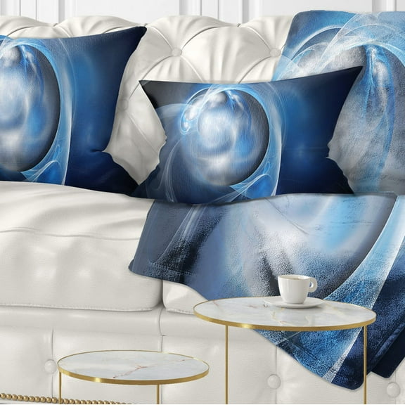 Designart Fractal Lighting in Dark Blue - Abstract Throw Pillow - 12x20