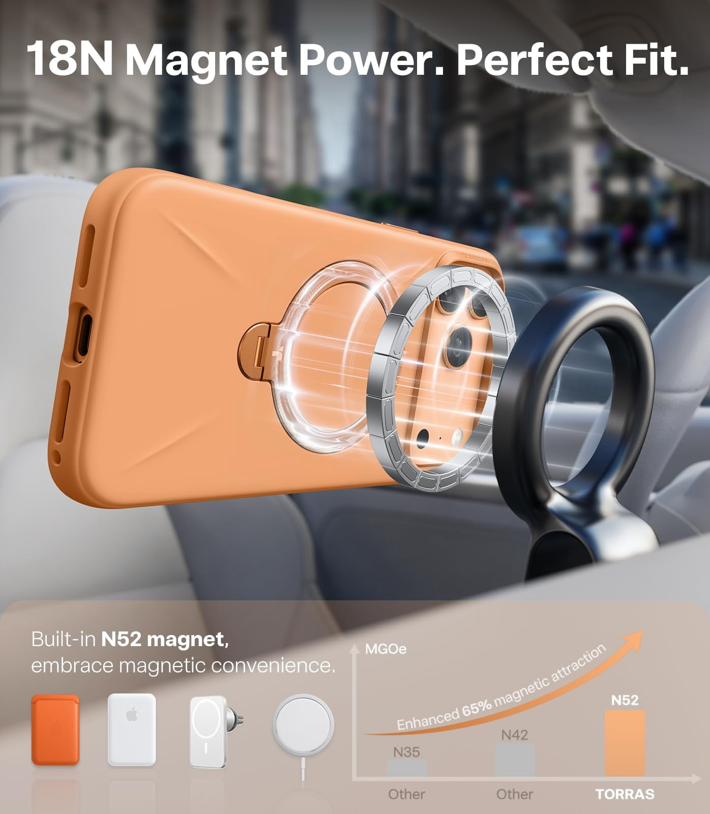 TORRAS Ostand Q3 Silicone for iPhone 17 Pro Max Case, Fit for MagSafe, 360 Spin Ring Stand, Liquid Silicone Cozy Vibrant Grip, Camera Control, Protective Case for iPhone 17 Pro Max, Cosmic Orange