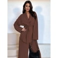 thumbnail image 4 of Women'S Casual Lounge Two Piece Outfits Long Sleeve V Neck Wrap Tie Waist Shirt Wide Leg Pants Sets Dark Brown S, 4 of 10