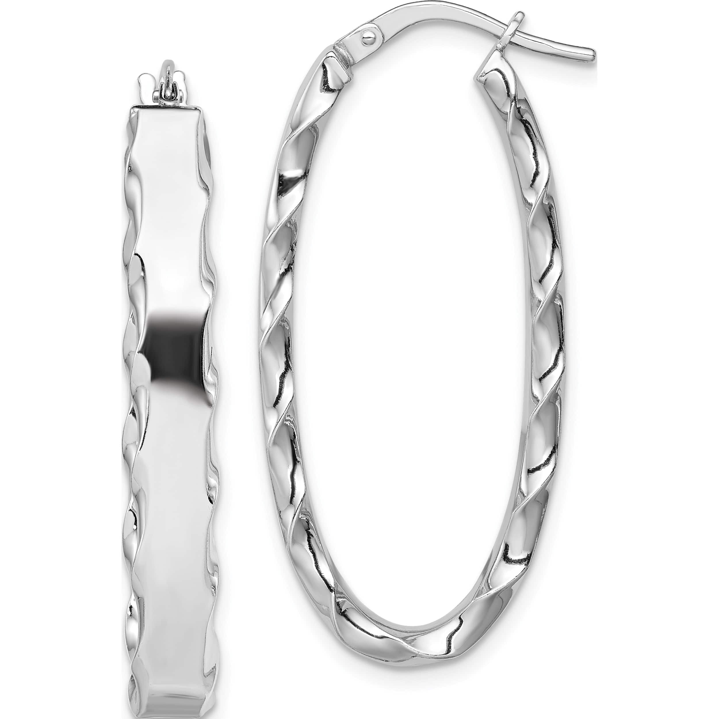 Beautiful Sterling Silver RH-plated Oval Scalloped Edge 5mm Hoop Earrings