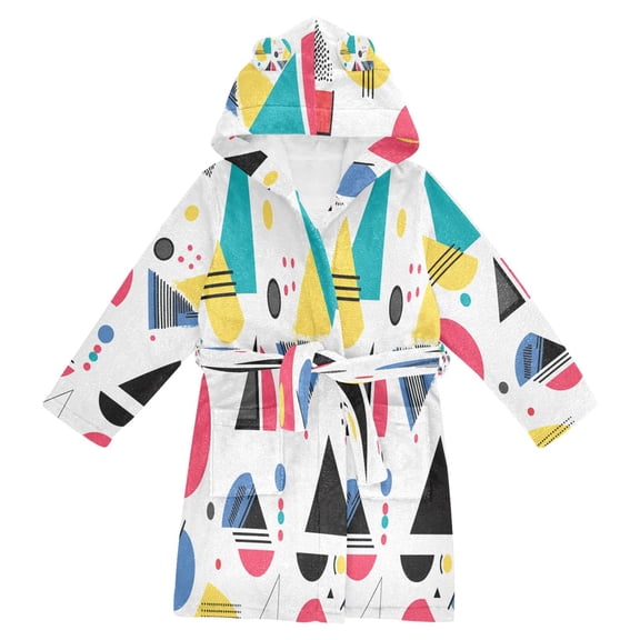 FORMRS Niños Bathrobe Unisex Hooded Robe Soft Plush Pajamas Sleepwear, Size 2-3T, Black Retro Pattern