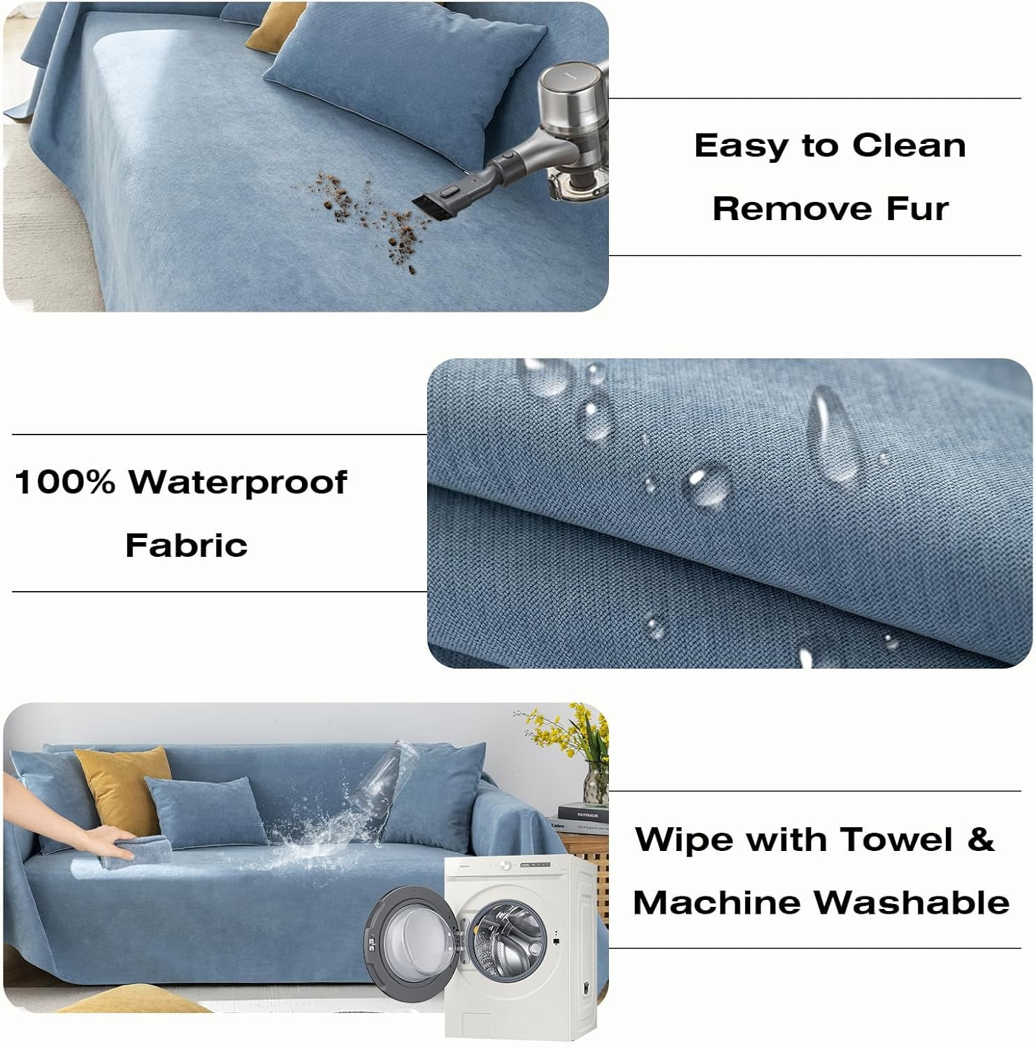 Yumcute Waterproof Sofa Covers for Dogs 100% Water Resistant Slipcover Furniture Protector for 3 Cushion Couch Thick Sectional Couch Covers Living Room Non-Slip