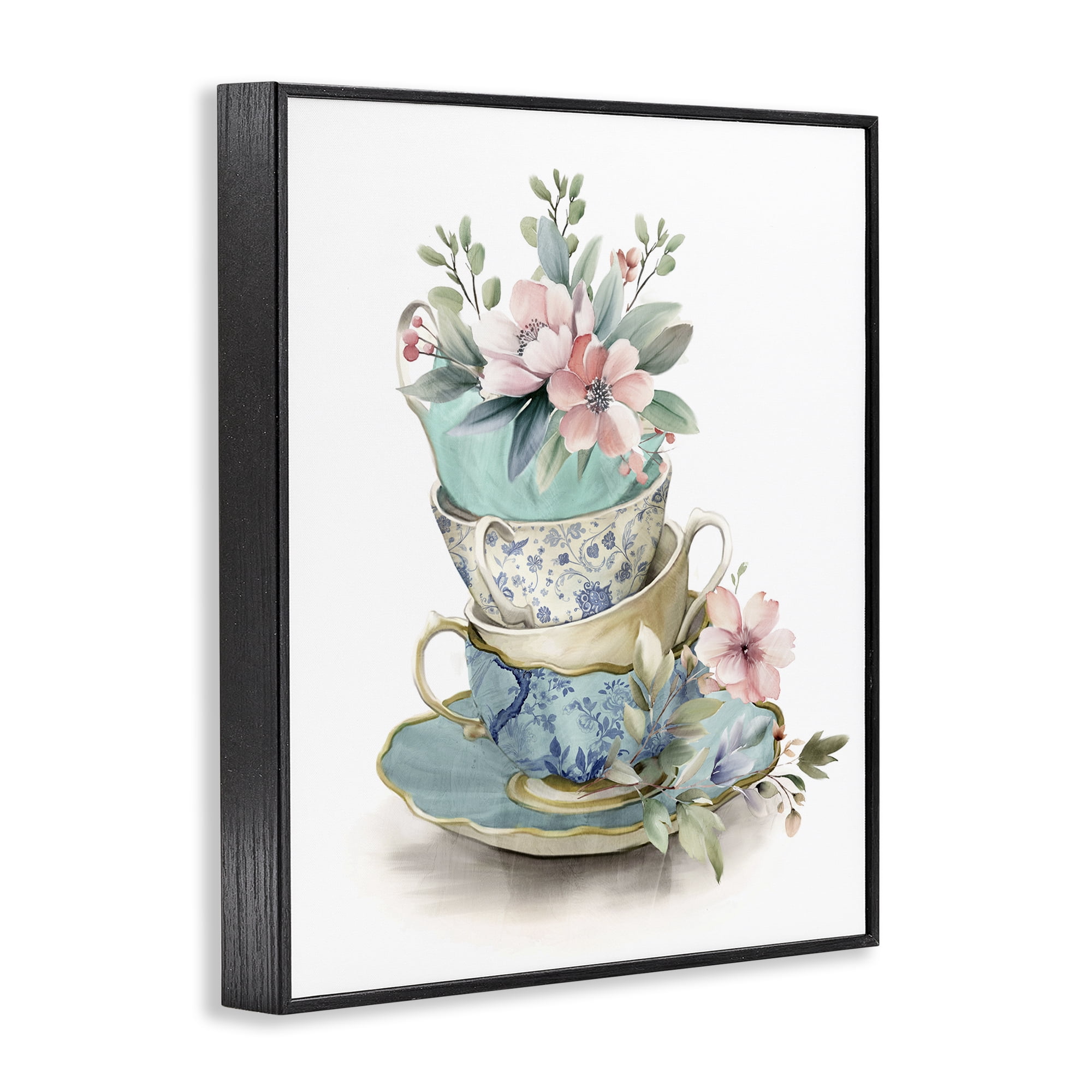 Stupell Industries Tea Cup Chinoiserie Blossoms Black Framed Giclee Art, design by Kim Allen