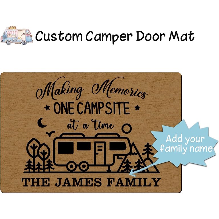 Personalized Camper Doormat,Cuatom Happy Camper Camping Rv Door Mat with  Family Name,Customized 24 X 16 Camper Rug,Camper Accessories Sign  Decorations Motorhome for Inside Indoor Outdoor Travel Trailers