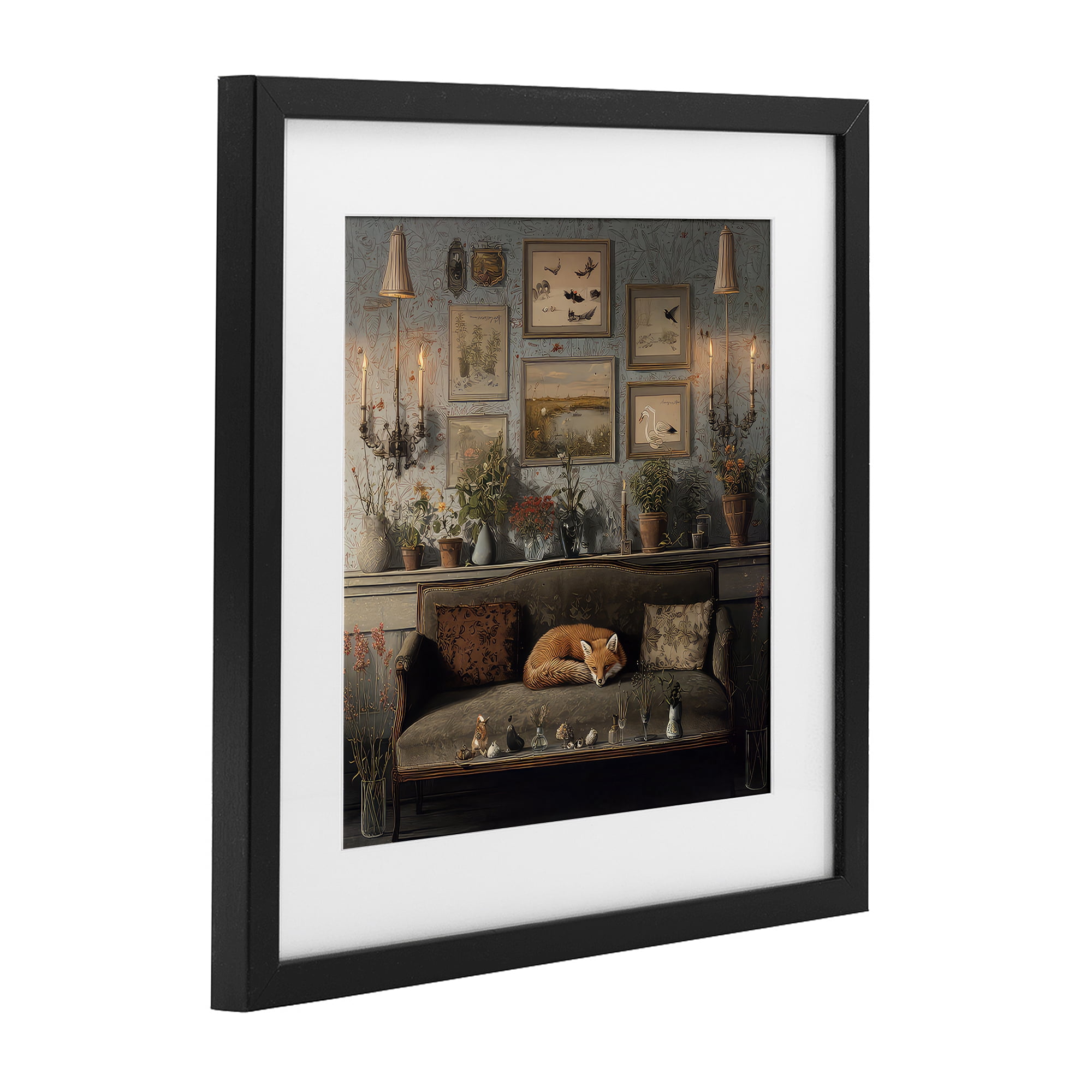 Stupell Industries Fox on Antique Sofa Black Framed Print Under Glass, design by The Wands Want