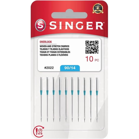 SINGER 10-Pack Serger Overlock Needles for Woven and Stretch Fabrics, Size 90/14