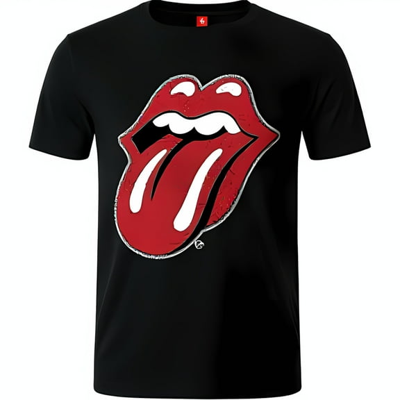 Bold Black T-Shirt with Iconic Red & White Tongue Graphic