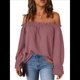 thumbnail image 3 of Blusa Informal Holgada de con Hombros Descubiertos y Volantes de Larga para Mujer. Color de la Raíz de M, 3 of 8