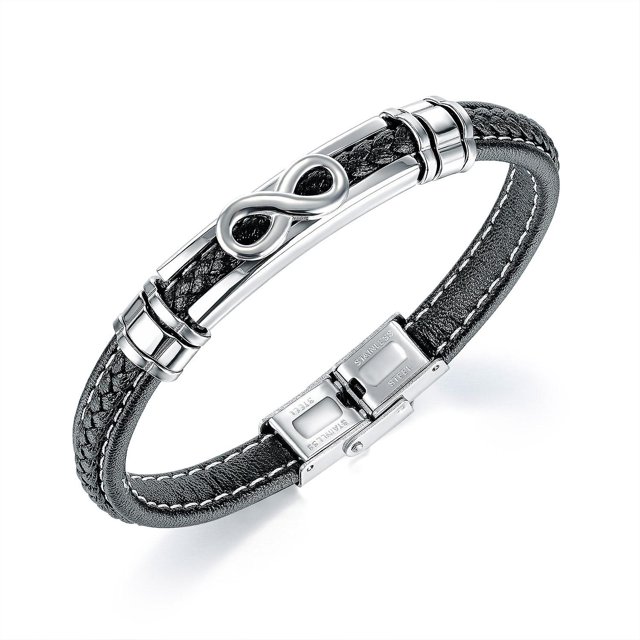 Pulsera de cuero para hombre con cierre magnético de acero inoxidable Brazalete Brazalete Pulseras de personalidad Feliz Sencillez