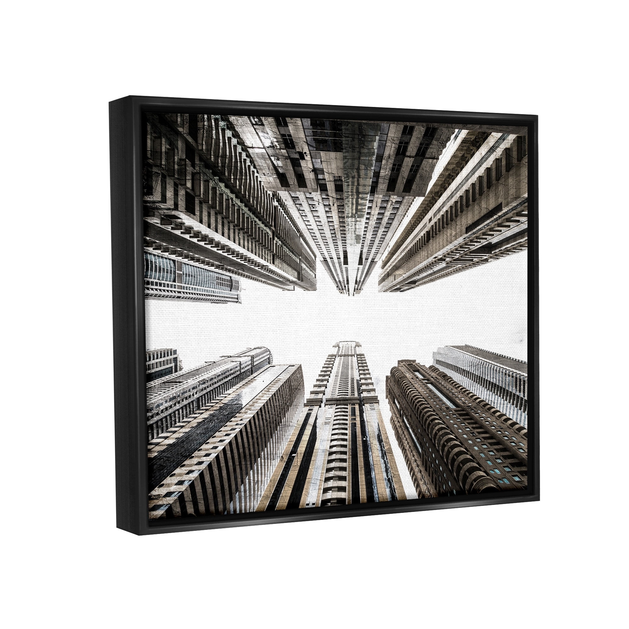 Stupell Industries Looming City Buildings Looking Up Urban Architecture Photograph Metallic Gold Floating Framed Canvas Print Wall Art, Design by Kim Allen