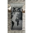 thumbnail image 3 of Ambesonne Dark Grey Quilted Bedspread Set 2 Pcs, World Map on Wall, Twin Size, Grey Black, 3 of 3