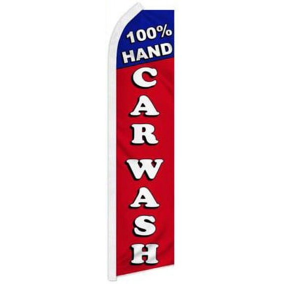 100% Hand Car Wash Red 11.5'x2.5' Swooper Flag Rough Tex® Knit Feather