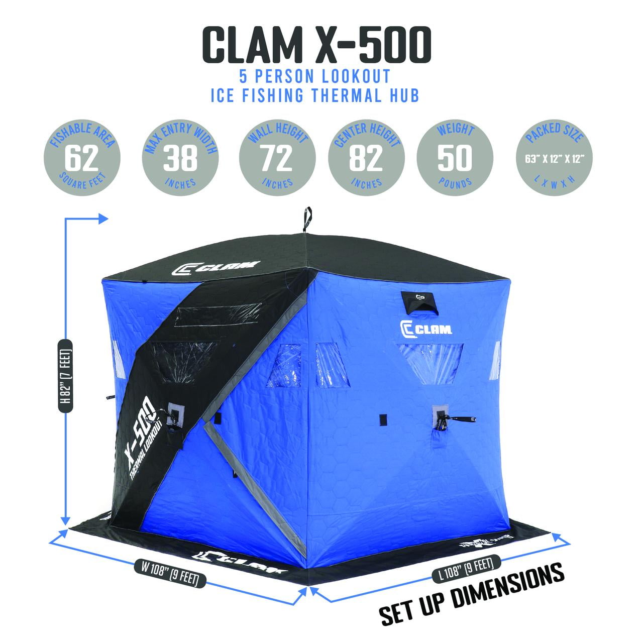 CLAM Portable 8 Ft 4 Person Pop Up Ice Fishing Thermal Shelter Tent (Open  Box)