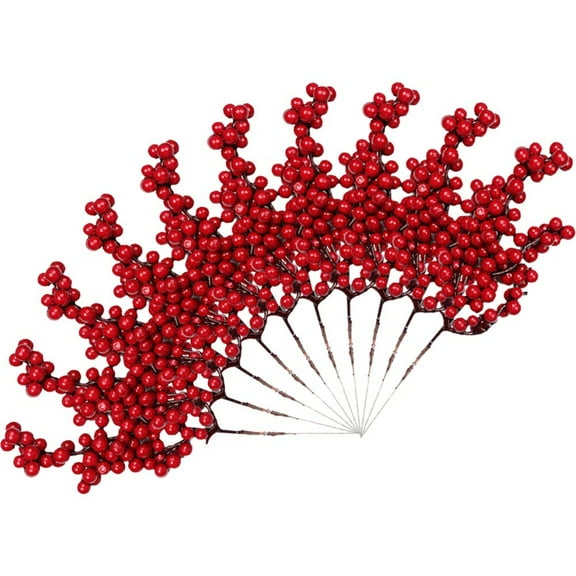 Christmas Red Berry Twig Stem, 10 Pack Artificial Red Berry Picks for Xmas Wreaths decorations, Christmas Tree Decorations, Crafts, Wedding, Holiday Home Decor