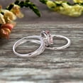 thumbnail image 4 of 1.75 Carat Morganite Engagement Ring On 10k White Gold Halo Design Bridal Ring Set Oval Cut Gemstone Thin Pave Stacking Band Split Shank Surprisingly, 4 of 5