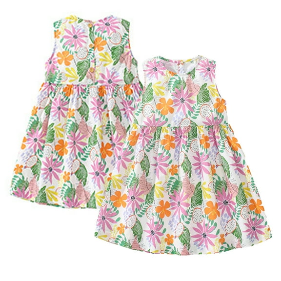 FLMEI Toddler Kids Little Girls Sleeveless Dress Summer Cotton Casual Sundress Baby Girls Swing Twirly Princess Dresses for 2-8 Years