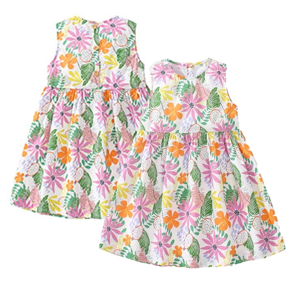 KYAIGUO Toddler Kids Girls Sleeveless Dress Floral One-Piece Skirt Princess Casual Cotton Dress 2-8T