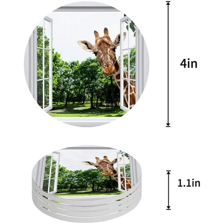 

FMSHPON Park and Giraffe Outside The Window Set of 4 Round Coaster for Drinks Absorbent Ceramic Stone Coasters Cup Mat with Cork Base for Home Kitchen Room Coffee Table Bar Decor