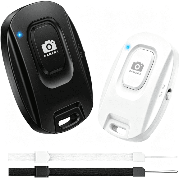 HBMYN Camera Remote Shutter for iPhone and Android Smartphones (2 Pack), Wireless Phone Remote Control Selfie Button for Photos and Videos (Bluetooth 5.2), Wrist Strap Included, Black & White