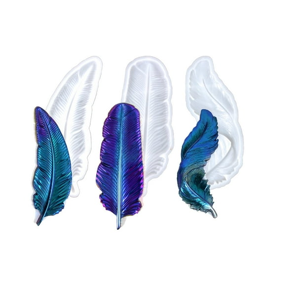 3 Pcs Feather Molds Handmade Epoxy Resin Molds 3D Feather Shape Silicone Molds