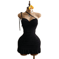 thumbnail image 2 of RDKTPXZ Women's Ruched Halter Mini Dress, Backless Bodycon Ruffle Hem Party Dress, 2 of 5
