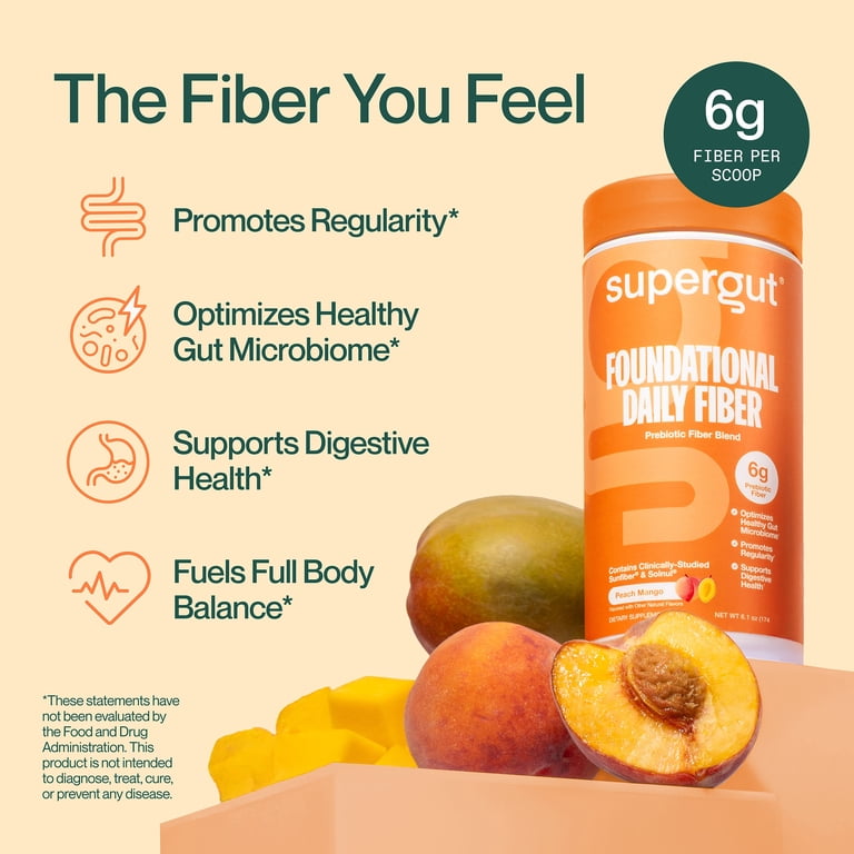 Supergut Foundational Daily Fiber Peach Mango 6.1 oz, Prebiotic