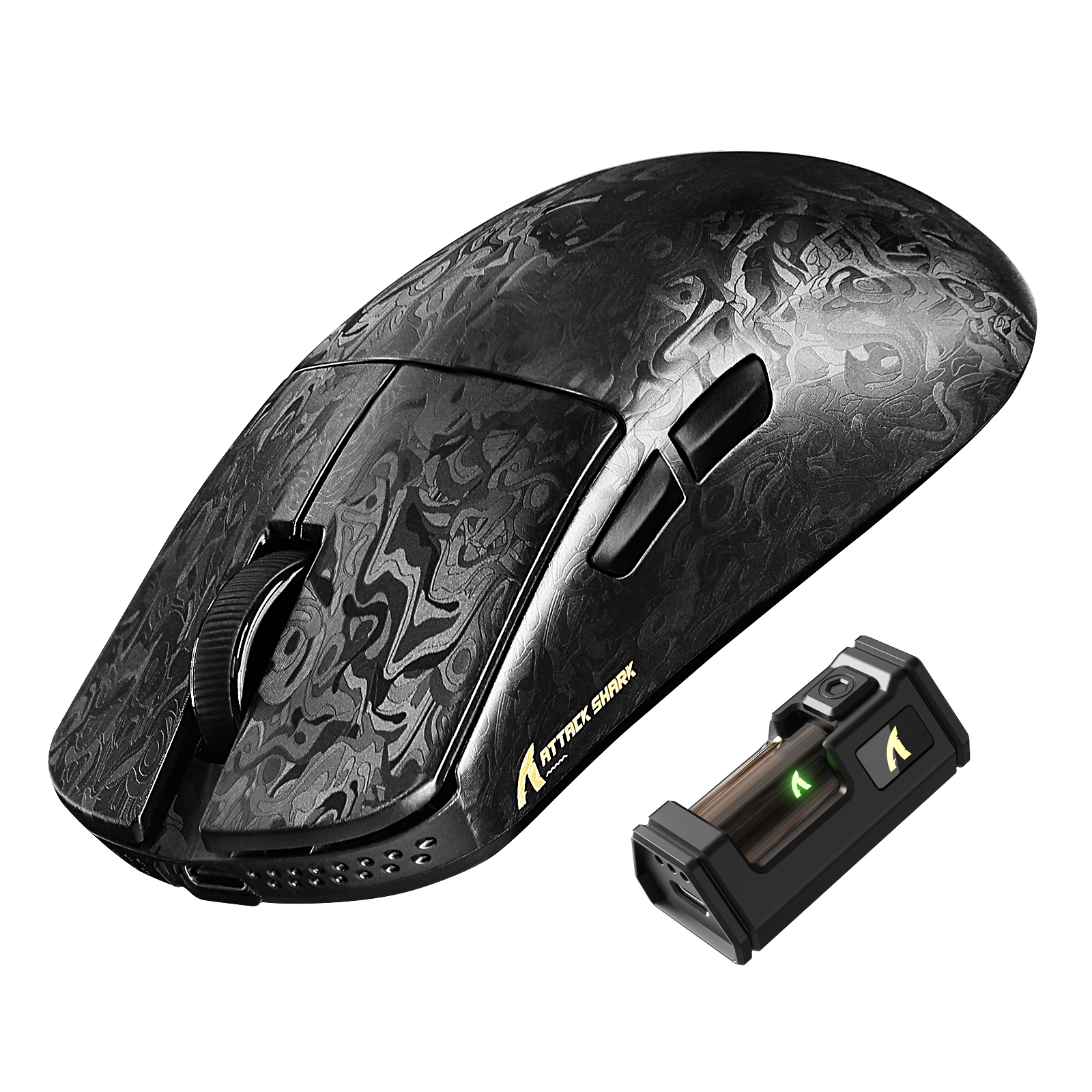 ATTACK SHARK R11 ULTRA Carbon Fiber Wireless 8K PAW3950MAX Gaming Mouse with C06 Ultra LED Cable