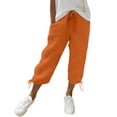 thumbnail image 2 of Busydd Womens Linen Pants Solid Color Calf-Length Drawstring Pants Women Casual Beach Vacation Elastic Waist Capris with Pockets 2XL, 2 of 9