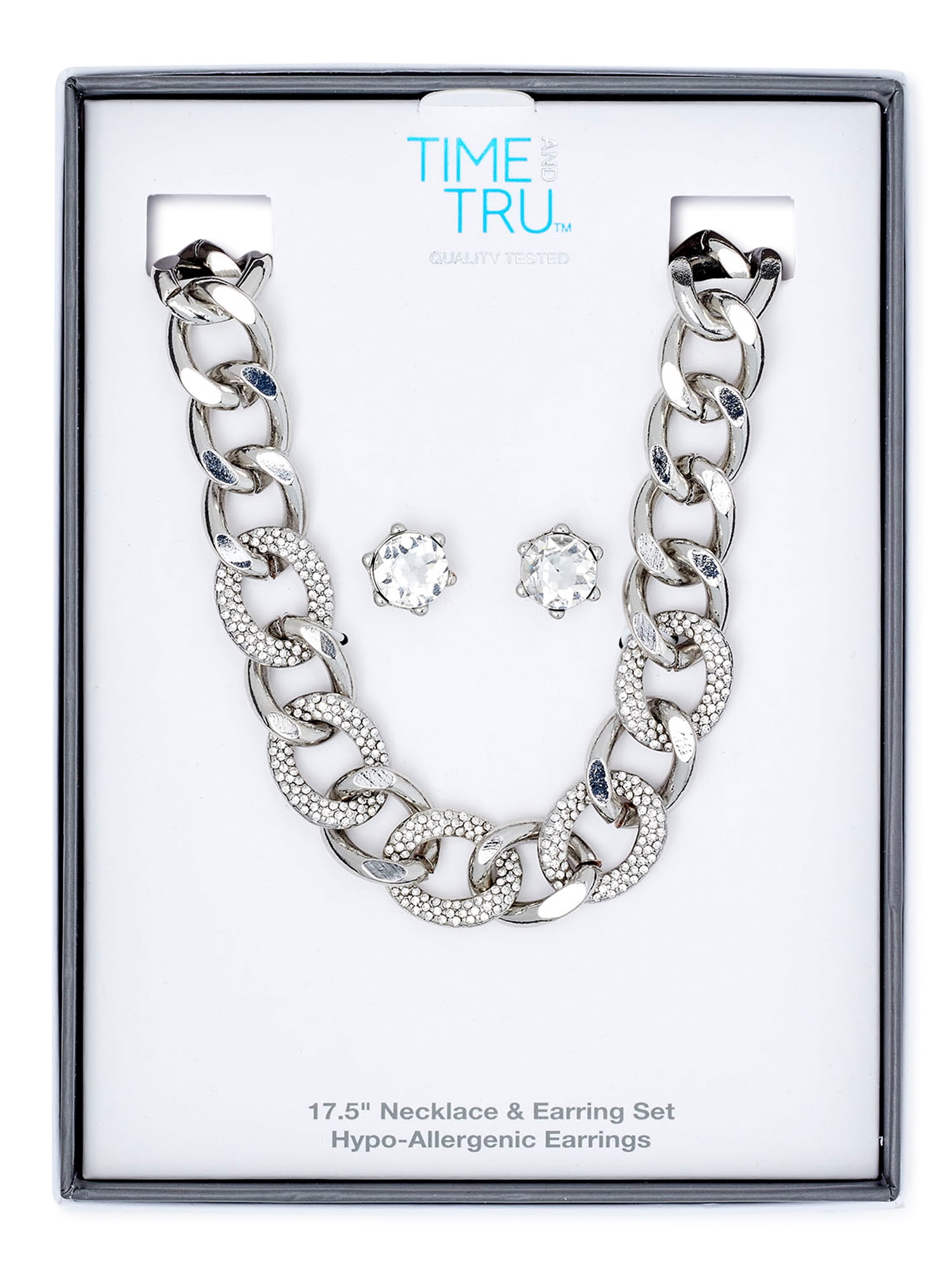 Time And Tru Silver-Tone Stone-Link Necklace & Earrings, 2-Piece