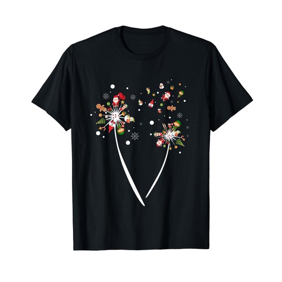 Christmas Dandelion Flower Flying Cool Ornament Xmas Gifts Black T-Shirt