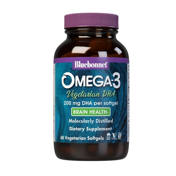 Bluebonnet Nutrition Natural Omega-3 Vegetarian DHA Vegetarian Softgels, 200mg, 60 Count