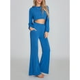 thumbnail image 5 of Women Fall Pants Outfits Solid Color Crew Neck Long Sleeve Loose T-Shirts Tops Wide-Leg Pants 2 Pieces Clothes Set, 5 of 10