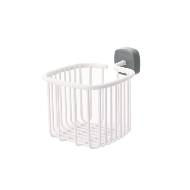Bewildely Estante de papel sin perforaciones, cesta de almacenamiento hueca para cocina, caja decorativa, soporte adhesivo, champú para baño, Almacenamiento y organización del hogar Blanco Gris