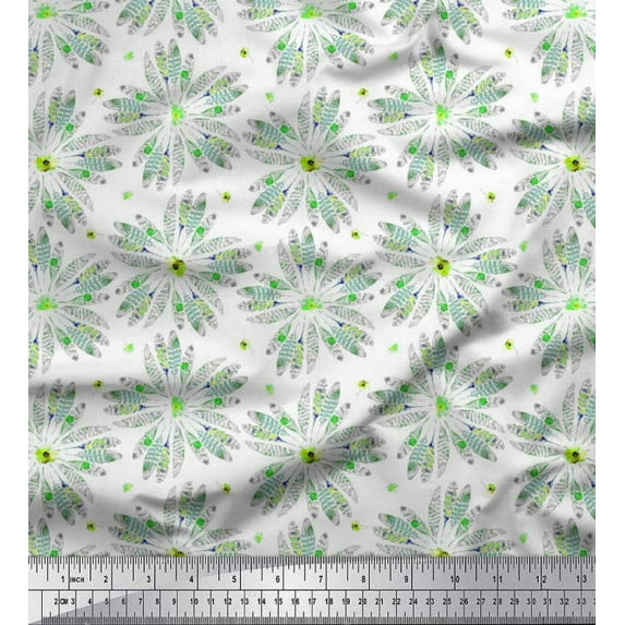 Soimoi Cotton Voile Fabric Floral & Feather Night Wear Print Sewing Fabric Yard 56 Inch Wide