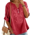 thumbnail image 6 of Tweang Mexico Shirts for Women Gauze Tops for Women Floral Embroidered Boho Tops Cotton Linen Short Sleeve Summer Floral Short Sleeve Tee Short Sleeve Beach Tees Retro Embroidered Red M, 6 of 9