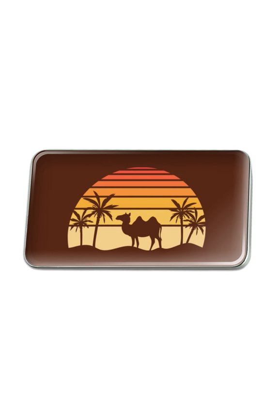 Camel In the Desert Sunset With Palm Trees Metal Rectangle Lapel Hat Pin Tie Tack Pinback