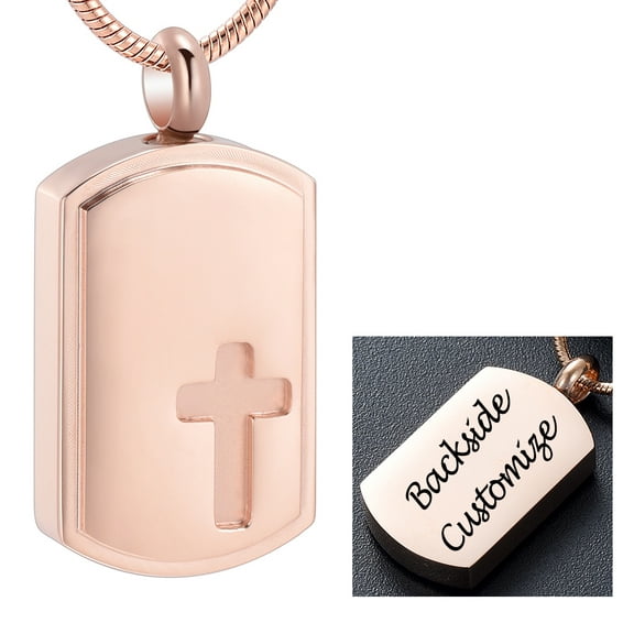 Personalize Square Necklace for Cremation Ashes Urn Necklace for Ashes of Loved One Memorial Jewelry Square with Print Cross Pendent for Ashes and Chain