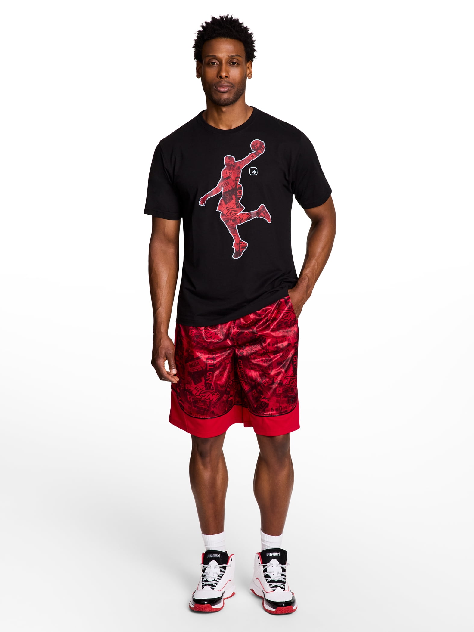 AND1 Men's & Big Men's All Court Printed Pattern Short, 11" Inseam, Sizes XS-5XL