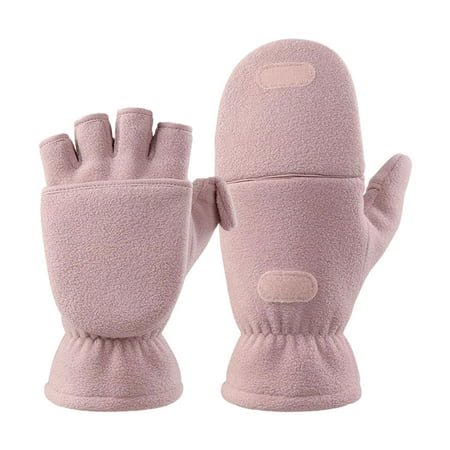 GPOECD Solid Color Convertible Flip Top Mittens Winter Windproof Polar Fingerless Gloves with Flip Cover for Adults Cold Weather 05_Purple,XL
