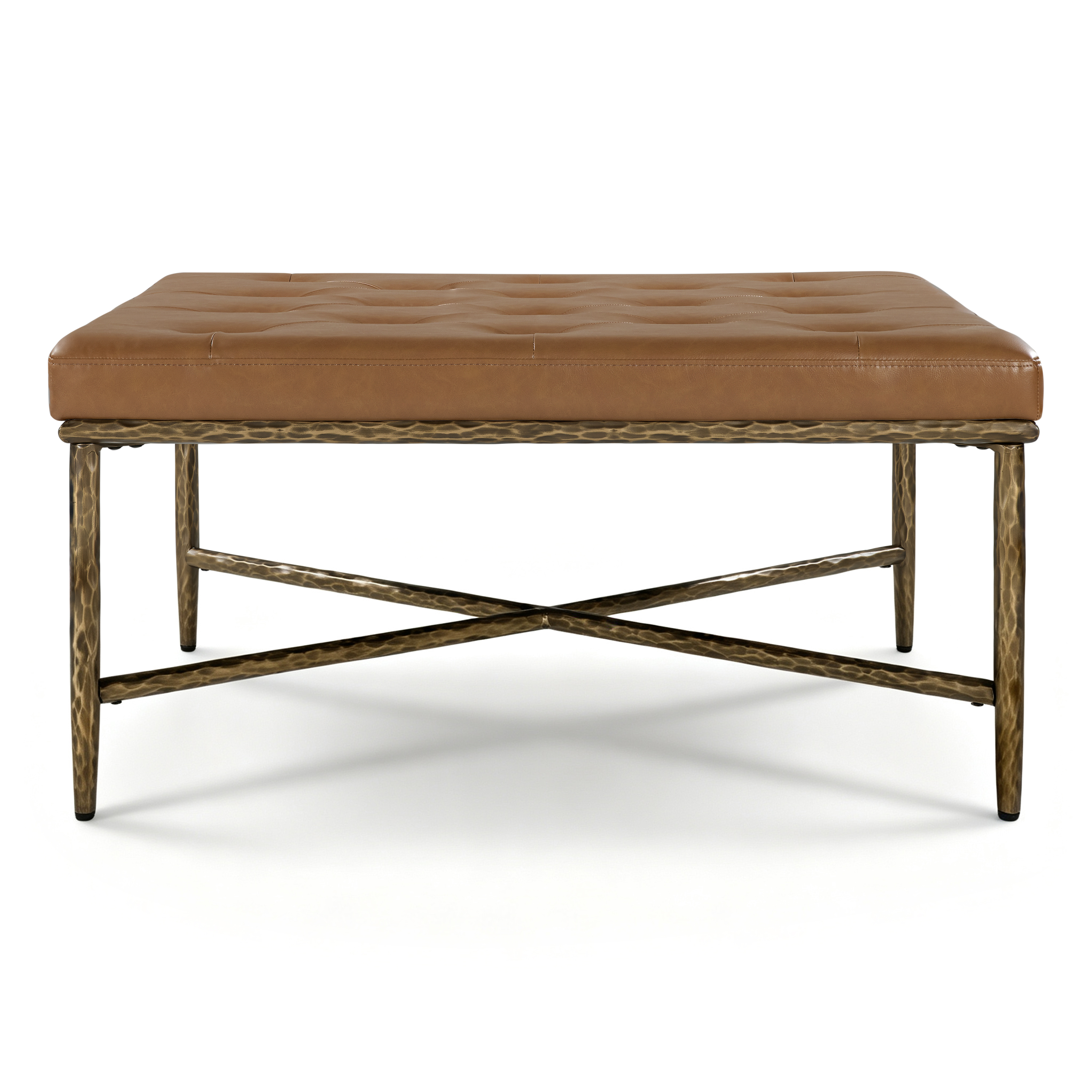 Euroco 36" Square Tufted Ottoman Coffee Table,Modern Upholstered Footstool Center Table with Hammered Metal Frame & X-Base for Living Room,Brown
