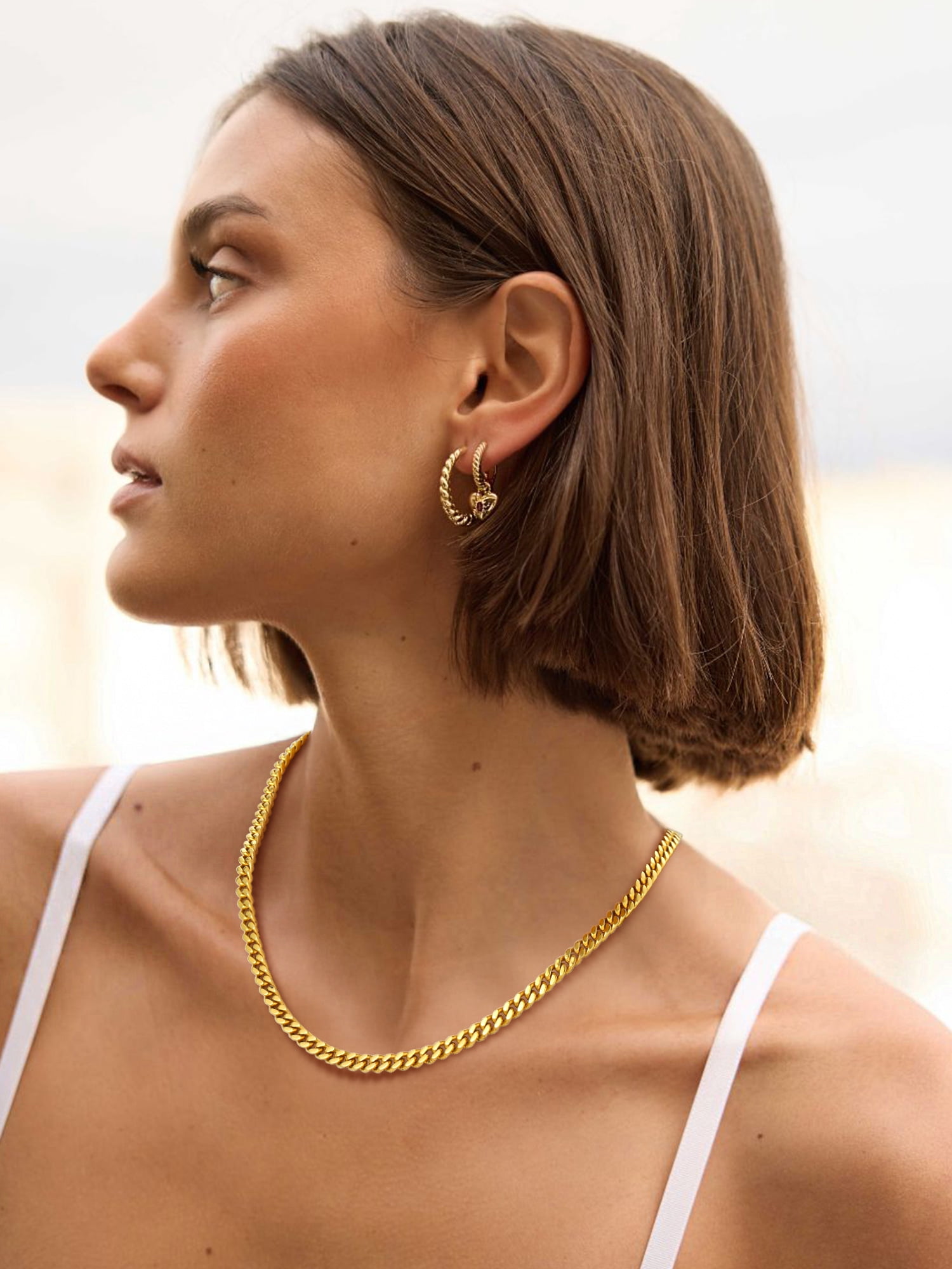 PROSTEEL Chunky Miami Cuban Link Curb Chain Necklace for Women Choker 14K Gold Plated Fashion Chain Jewelry Gifts 5mm 18 Inch Unisex Size