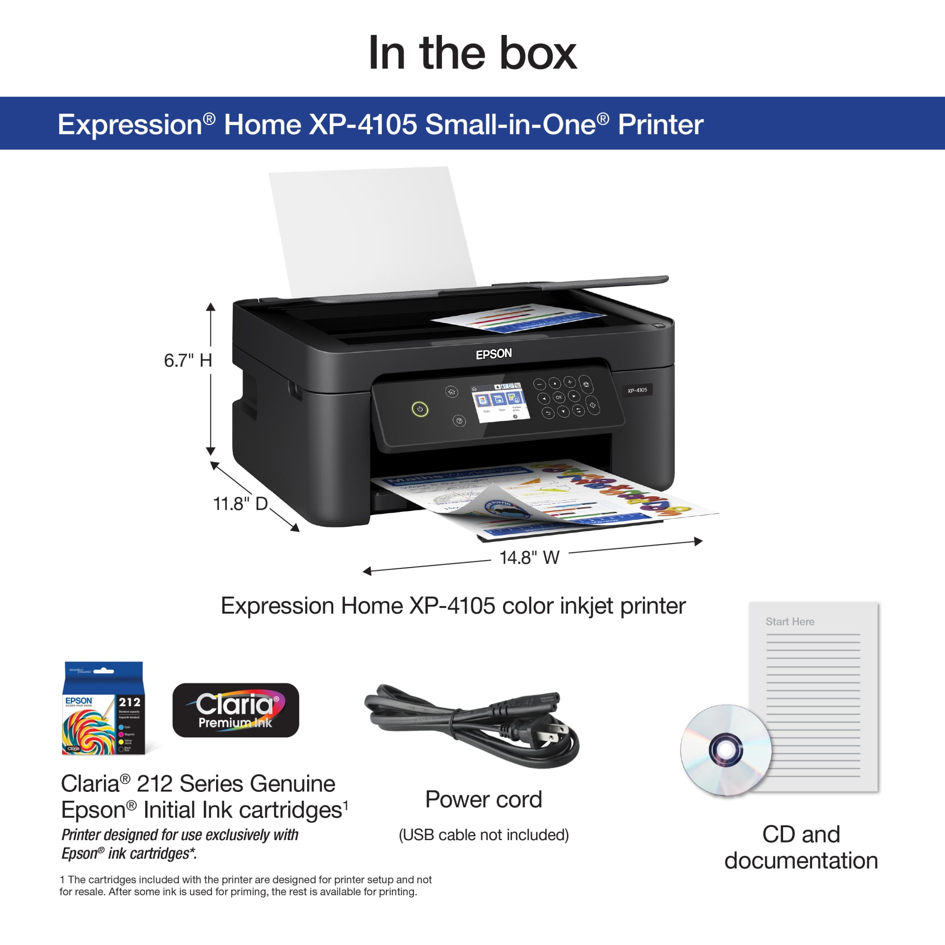 tunnel Geografi gavnlig Epson Expression Home XP-4105 Wireless All-in-One Color Inkjet Printer -  Walmart.com