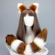 thumbnail image 2 of Cola y orejas, juego de orejas y cola de mapache, lobo y gato, cola de piel de animal, diademas con orejas, disfraz de Halloween y Navidad (marrón+blanco) Sailing Electrónica, 2 of 5