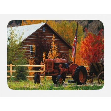 Fall Bath Mat Rustic Cabin With Rusty Tractor Country Cottage