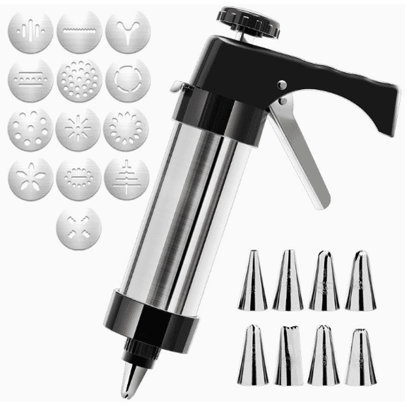 Electric Cookie Press Kit with 13 Discs and 8 Icing Nozzles, Biscuit Maker
