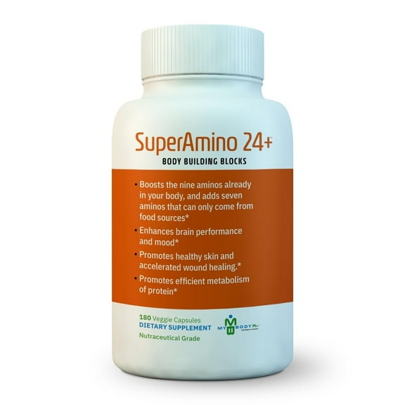 MYBODYRX SuperAmino 24  - Amino Acid Formula - Promotes Muscle Growth, Brain Performance, and Accelerated Wound Healing- 180 Veggie Capsules