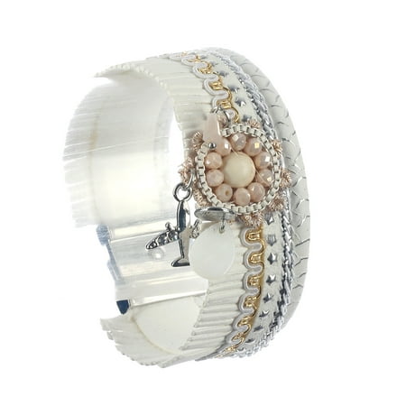 - AIRPLANE FAUX LEATHER FRINGED IRIDESCENT CHAIN BRACELET