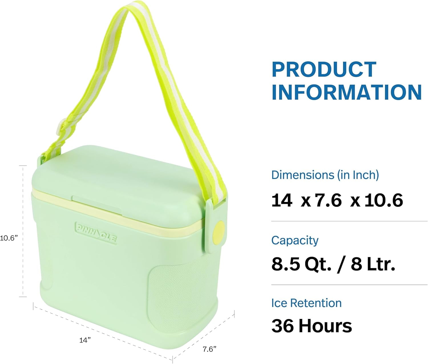 Pinnacle 8.5Qt Mini Cooler – Portable Picnic Cooler with Divider & Strap, Green
