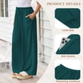 thumbnail image 3 of TEMOFON Pants for Women Plus Size Wide Leg Linen Pant Summer Casual Palazzo Dark Green Flowy Pants with Pocket Drawstring Loose Lightweight Pants 3XL, 3 of 10